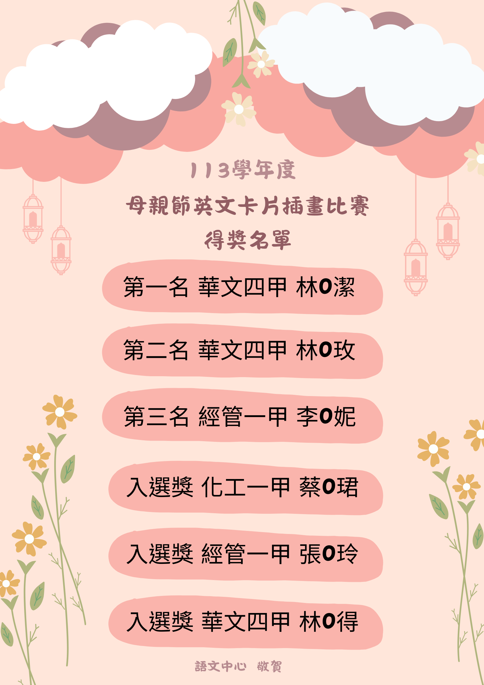 113-2學期母親節英文卡片插畫比賽得獎名單-1